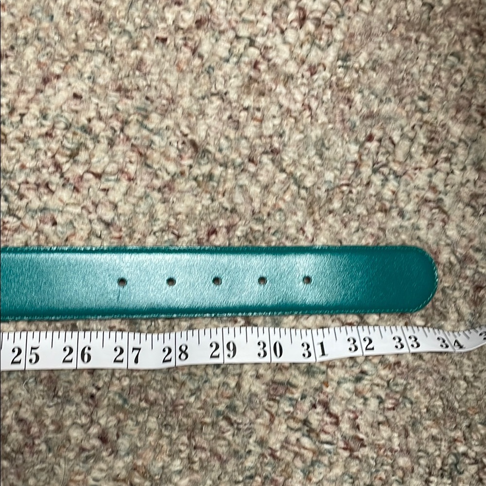 Vintage 90s Teal Leather Belt with Gold Buckle- nwt - Picture 5 of 7